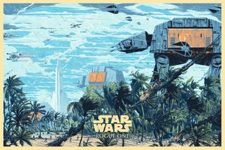 Star wars imperial walker behind palm trees
